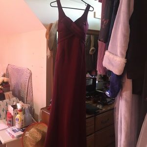 Floor length burgundy/red dress with slit